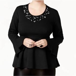 Melissa McCarthy Seven 7 Black Rhinestones Embellished Peplum Top Blouse 2X